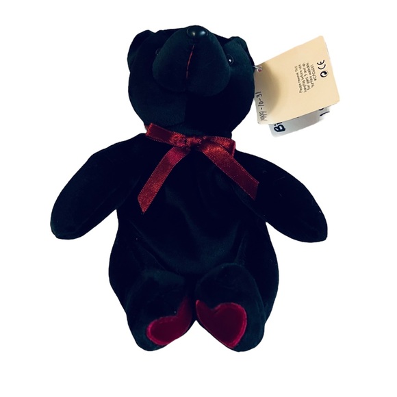 Vintage 7” Floppy Friends Bronte Bear Black Red Hearts Original Tags 1990s Love - Picture 4 of 13